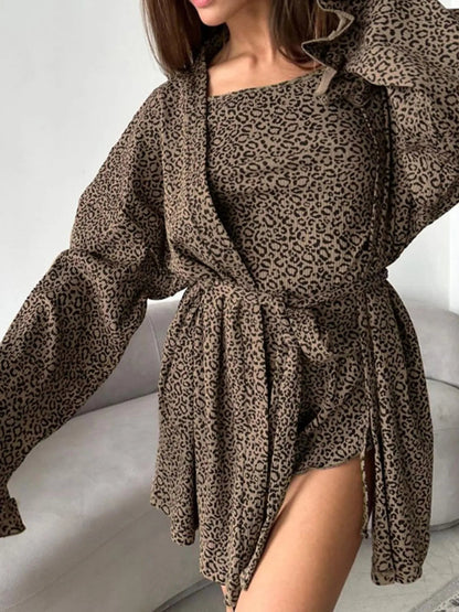 Leopard Cami Cardigan and Shorts 3 - Piece Set - Goddess Vibes