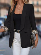 Crowned Energy CO. Black / S Trendsi Jackets Leopard Lapel Collar Open Front Blazer