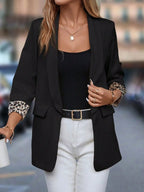 Crowned Energy CO. Black / S Trendsi Jackets Leopard Lapel Collar Open Front Blazer