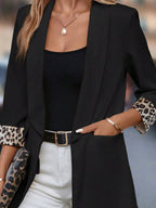 Crowned Energy CO. Black / S Trendsi Jackets Leopard Lapel Collar Open Front Blazer