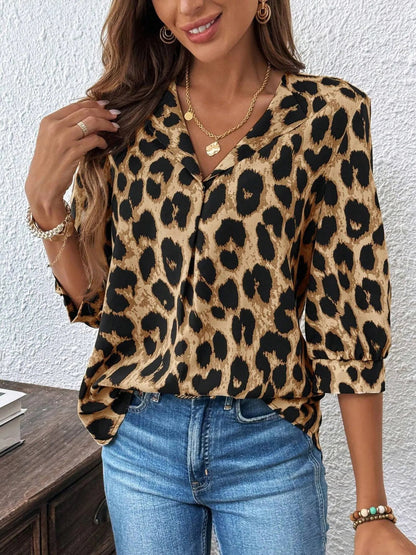 Leopard Print 3/4 Sleeve Blouse - Goddess Vibes