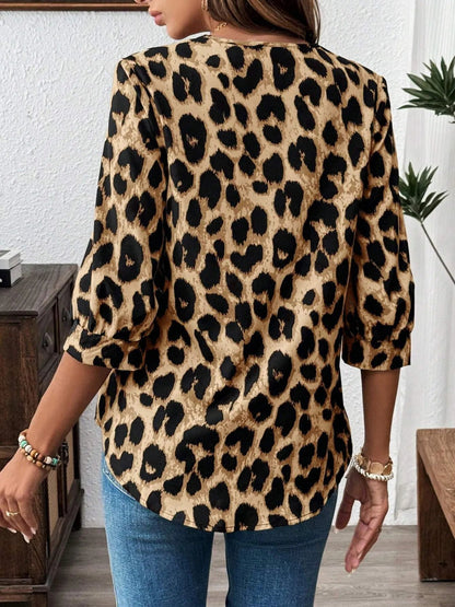 Leopard Print 3/4 Sleeve Blouse - Goddess Vibes