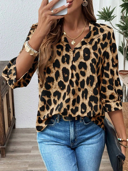 Leopard Print 3/4 Sleeve Blouse - Goddess Vibes