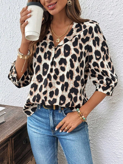 Leopard Print 3/4 Sleeve Blouse - Goddess Vibes