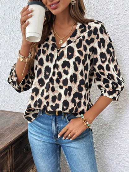Leopard Print 3/4 Sleeve Blouse - Goddess Vibes