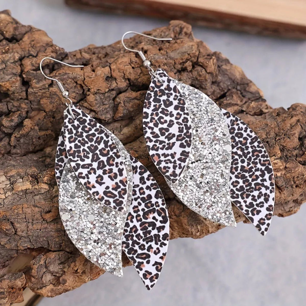 Crowned Energy CO. Gold / One Size Trendsi Earrings Leopard Print Leather Leaf Drop Earrings