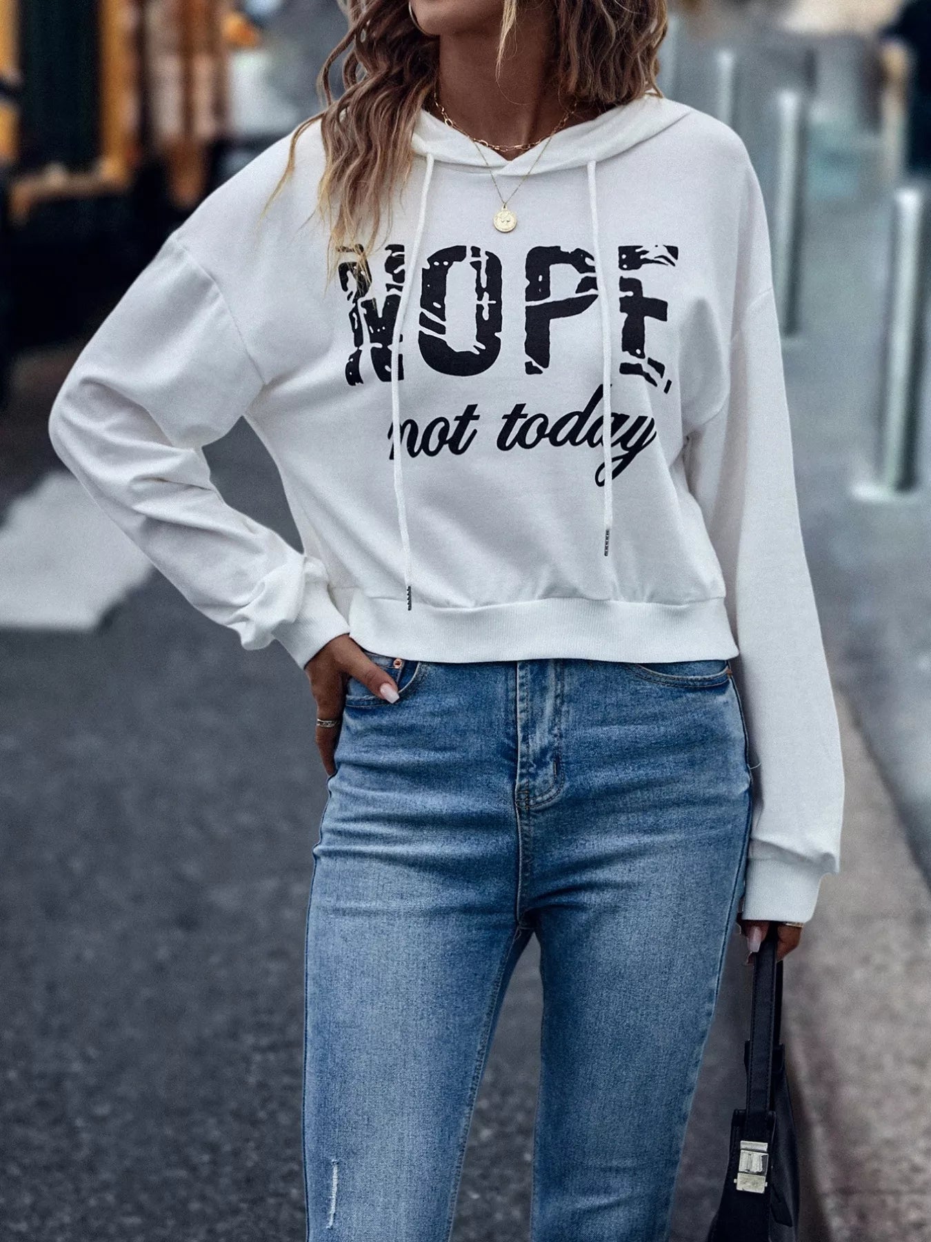 Letter Graphic Long Sleeve Drawstring Hoodie - Goddess Vibes