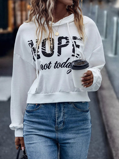Letter Graphic Long Sleeve Drawstring Hoodie - Goddess Vibes