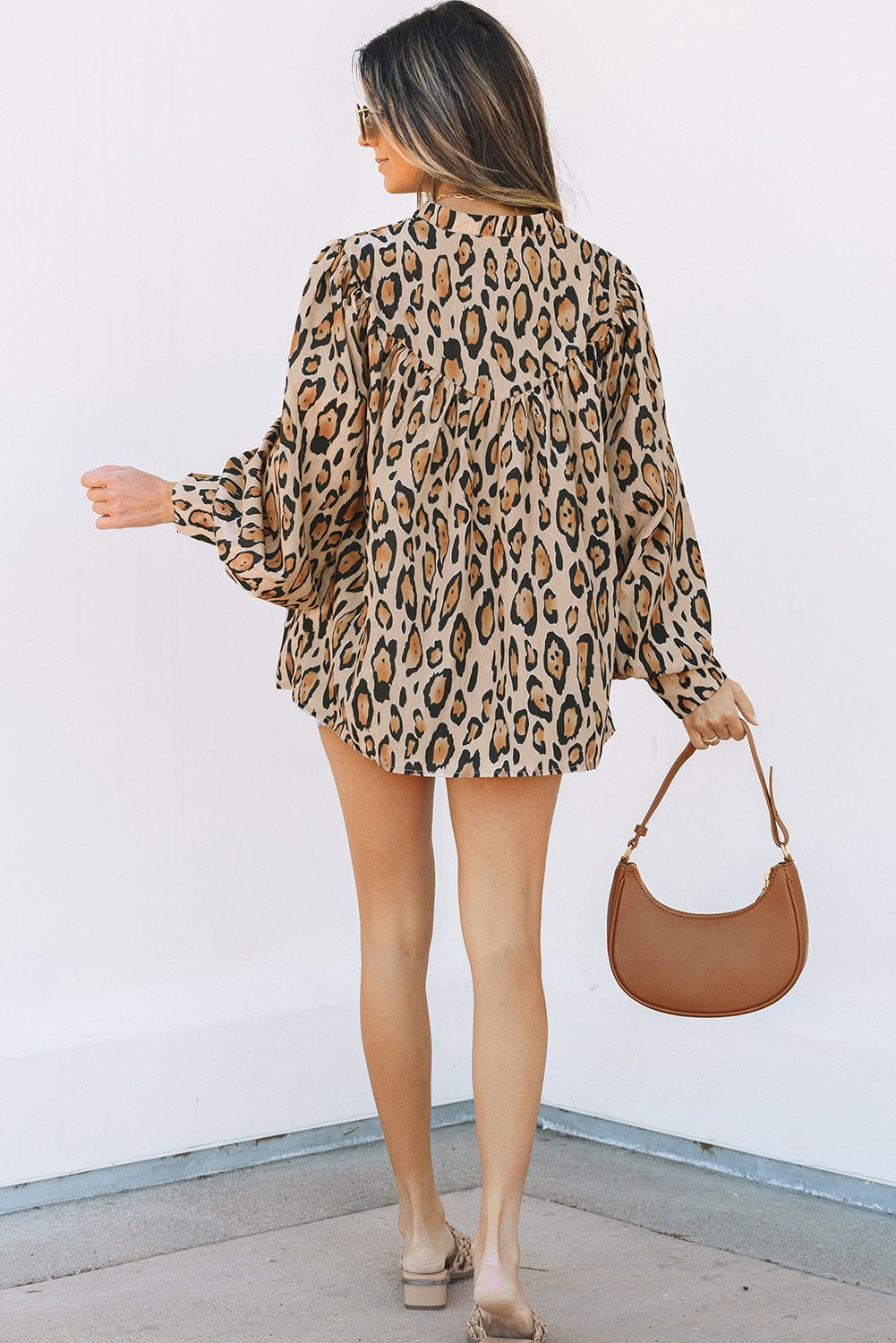 Light French Beige Oversized Leopard Print Balloon Sleeve Casual Shirt - Goddess Vibes