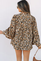 Light French Beige Oversized Leopard Print Balloon Sleeve Casual Shirt - Goddess Vibes