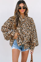 Light French Beige Oversized Leopard Print Balloon Sleeve Casual Shirt - Goddess Vibes