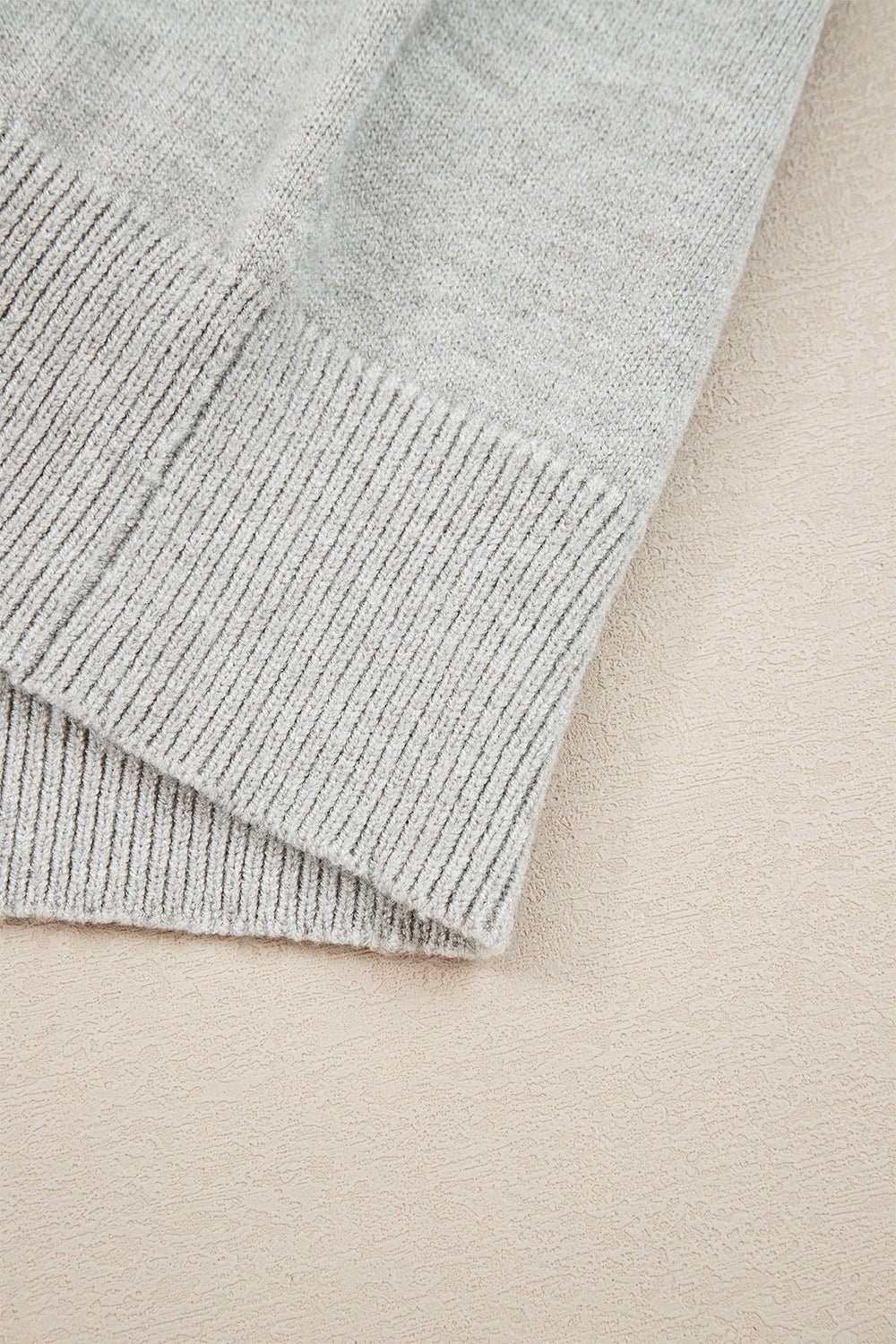 Light Grey Button Keyhole Lace Patchwork Drop Shoulder Sweater - Crowned Energy CO.