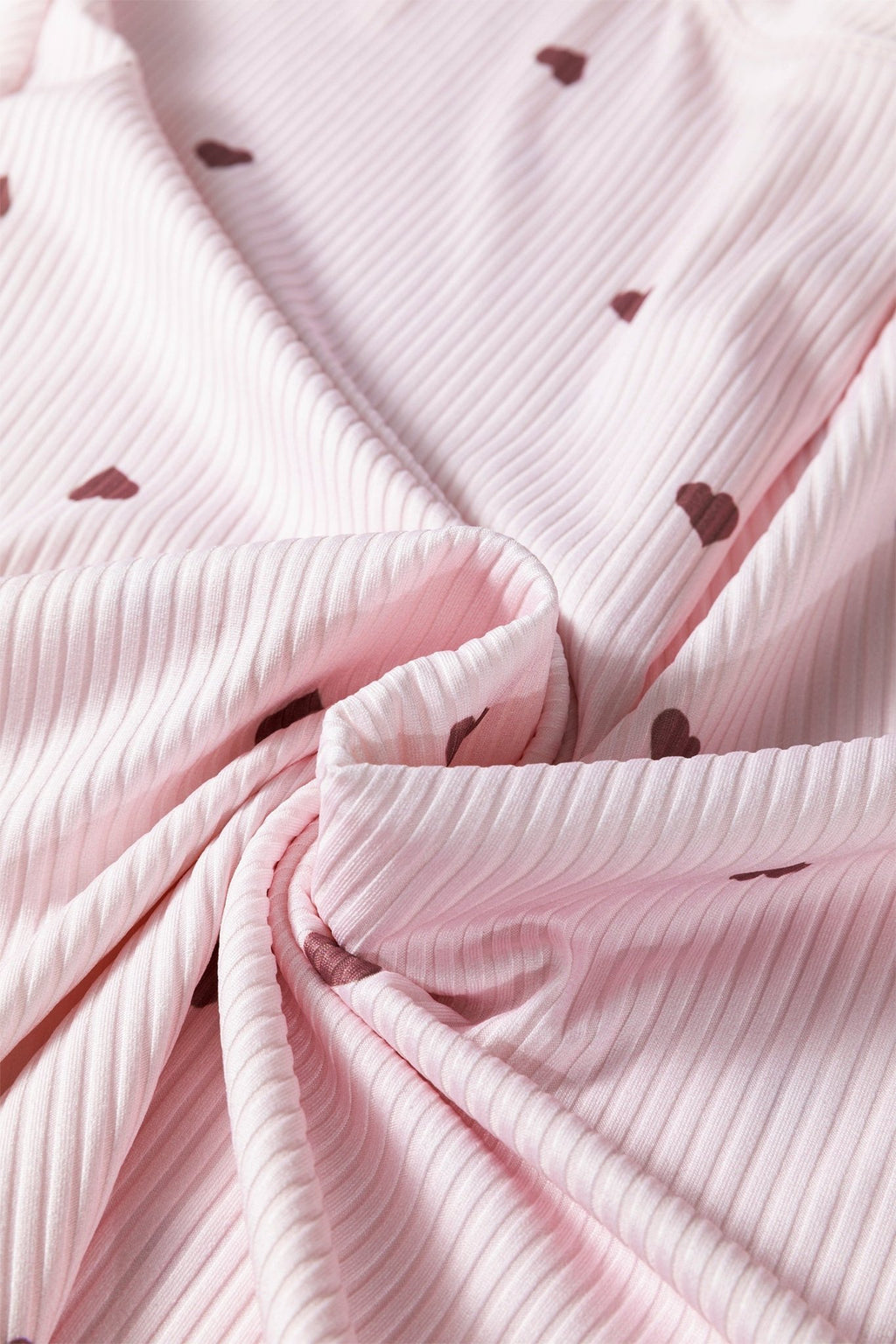 Light Pink Valentine Heart Shape Print Ribbed Knit Short Lounge Set - Crowned Energy CO.