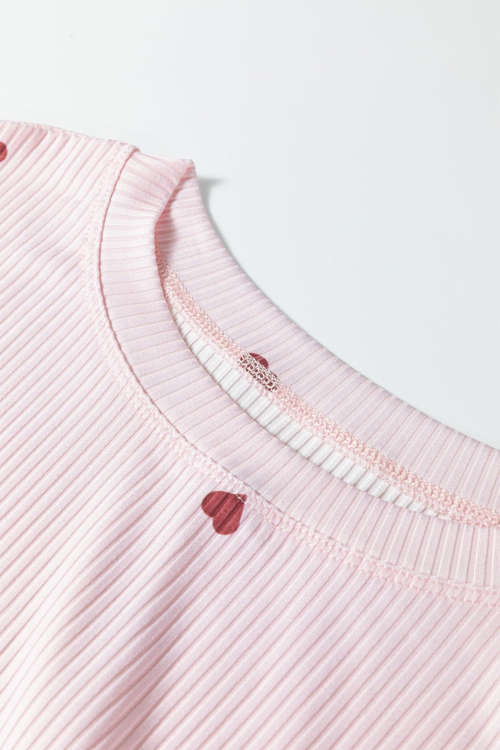 Light Pink Valentine Heart Shape Print Ribbed Knit Short Lounge Set - Crowned Energy CO.