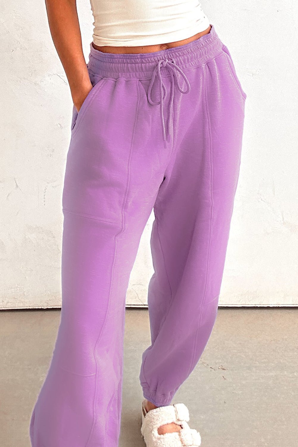 Crowned Energy CO. Lilac / S / 85%Cotton+15%Polyester Dear-Lover Dropshipping Bottoms/Pants & Culotte Lilac Drawstring Elastic Waistband Solid Color Jogger Pants