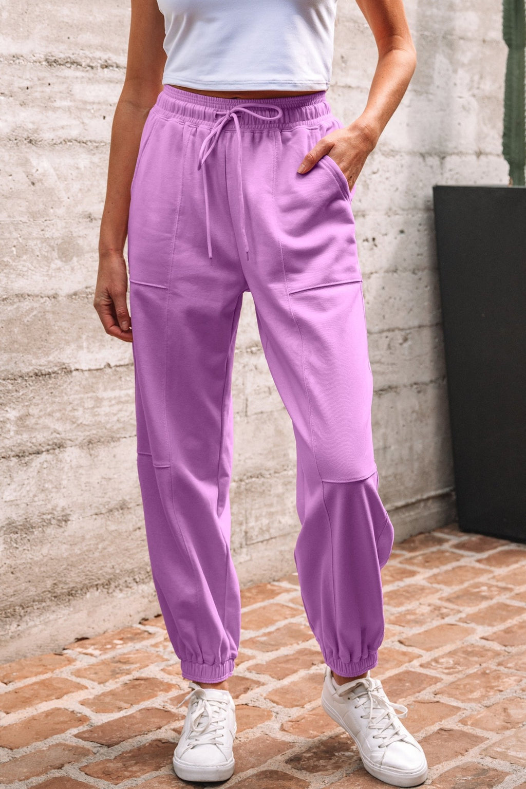 Crowned Energy CO. Lilac / S / 85%Cotton+15%Polyester Dear-Lover Dropshipping Bottoms/Pants & Culotte Lilac Drawstring Elastic Waistband Solid Color Jogger Pants
