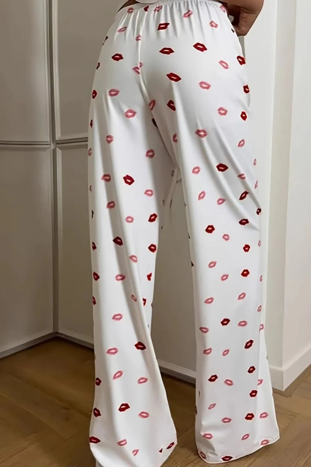 Crowned Energy CO. White / XS Trendsi Loungewear & Sleepwear/Loungewear Lips Print Wide Leg Pants