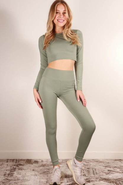 Long Sleeve Crop Top & High Waist Leggings Activewear Set - Goddess Vibes