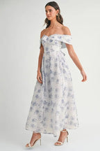 MABLE Floral Printed Off Shoulder Maxi Dress - Crowned Energy CO.