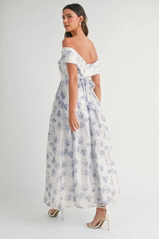 MABLE Floral Printed Off Shoulder Maxi Dress - Crowned Energy CO.
