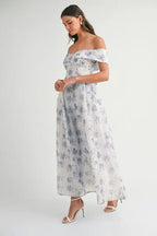 MABLE Floral Printed Off Shoulder Maxi Dress - Crowned Energy CO.