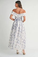 MABLE Floral Printed Off Shoulder Maxi Dress - Crowned Energy CO.