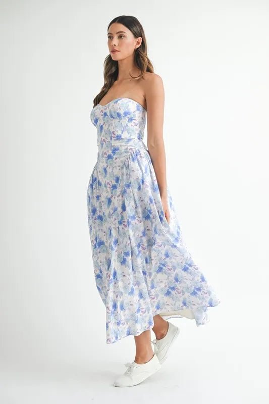 MABLE Sweetheart Neckline Floral Printed Midi Dress - Crowned Energy CO.