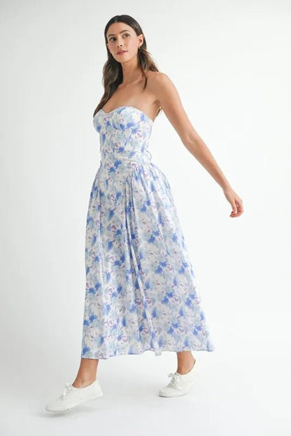 MABLE Sweetheart Neckline Floral Printed Midi Dress - Crowned Energy CO.