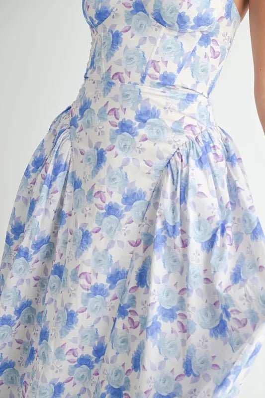 MABLE Sweetheart Neckline Floral Printed Midi Dress - Crowned Energy CO.