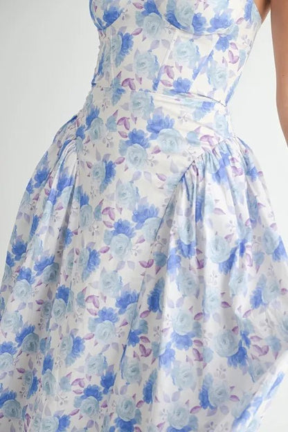 MABLE Sweetheart Neckline Floral Printed Midi Dress - Crowned Energy CO.