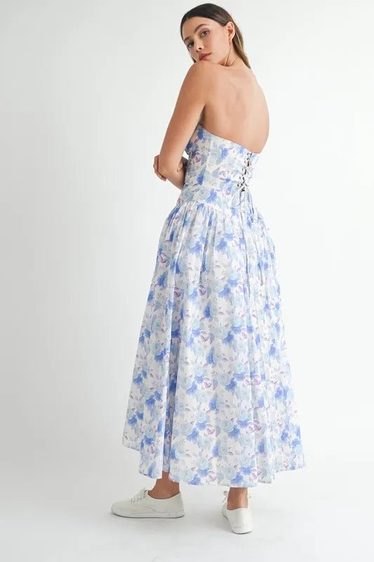 MABLE Sweetheart Neckline Floral Printed Midi Dress - Crowned Energy CO.