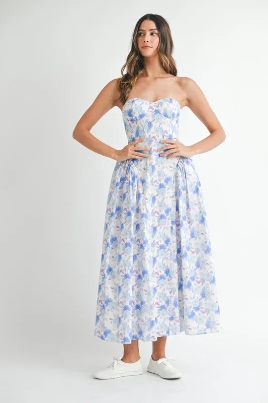 MABLE Sweetheart Neckline Floral Printed Midi Dress - Crowned Energy CO.