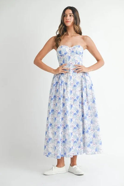 MABLE Sweetheart Neckline Floral Printed Midi Dress - Crowned Energy CO.