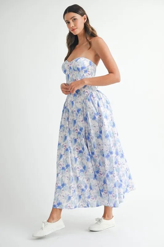 MABLE Sweetheart Neckline Floral Printed Midi Dress - Crowned Energy CO.