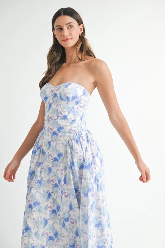 MABLE Sweetheart Neckline Floral Printed Midi Dress - Crowned Energy CO.