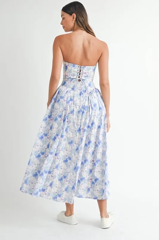 MABLE Sweetheart Neckline Floral Printed Midi Dress - Crowned Energy CO.