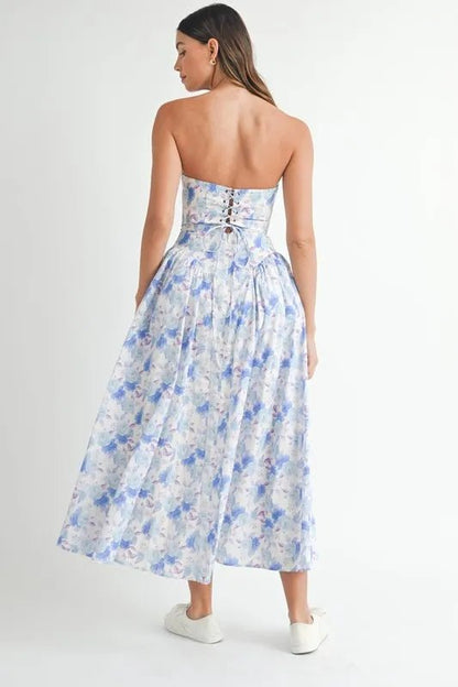 MABLE Sweetheart Neckline Floral Printed Midi Dress - Crowned Energy CO.