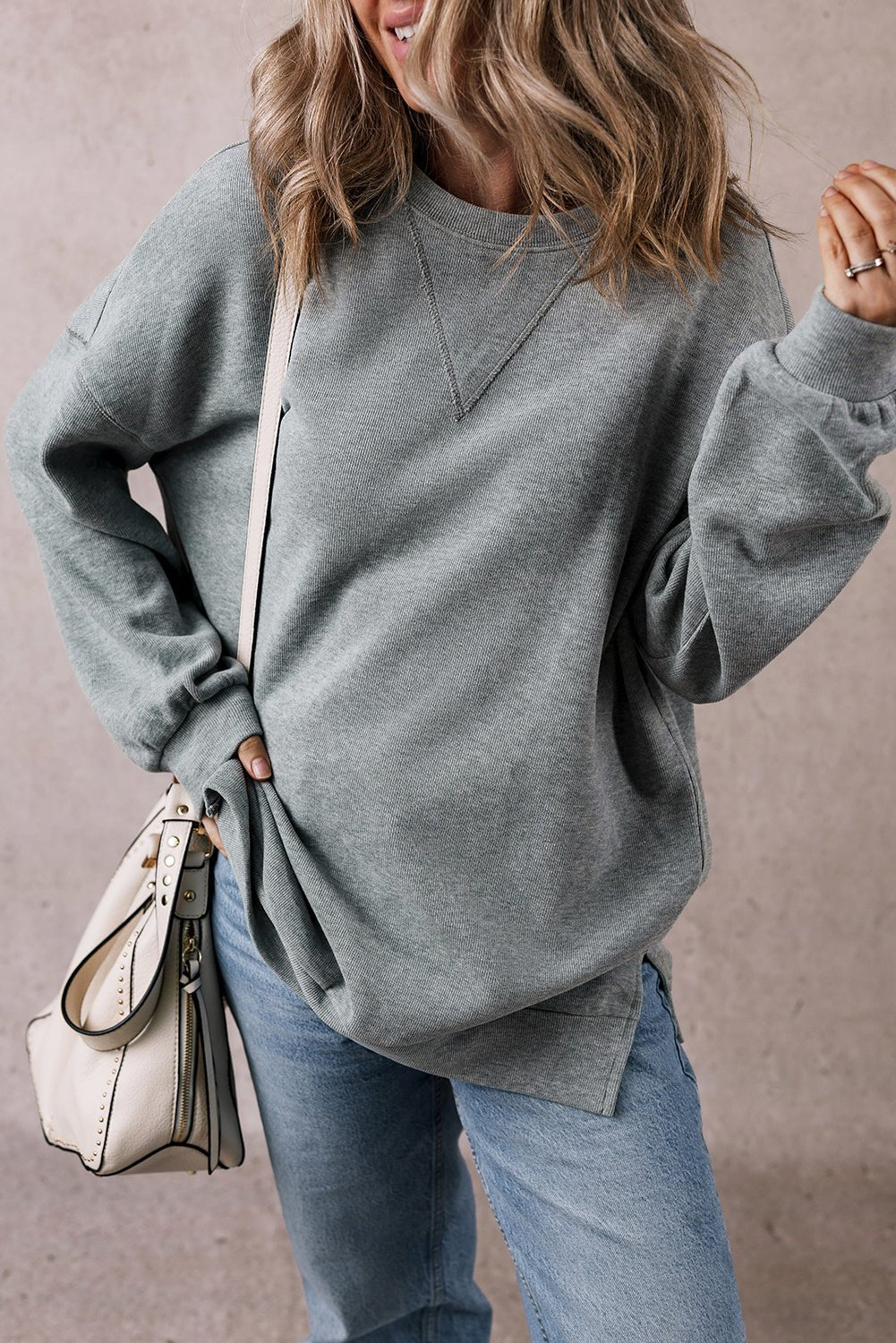Medium Grey Side Split Drop Shoulder Oversized Sweatshirt - Crowned Energy CO.