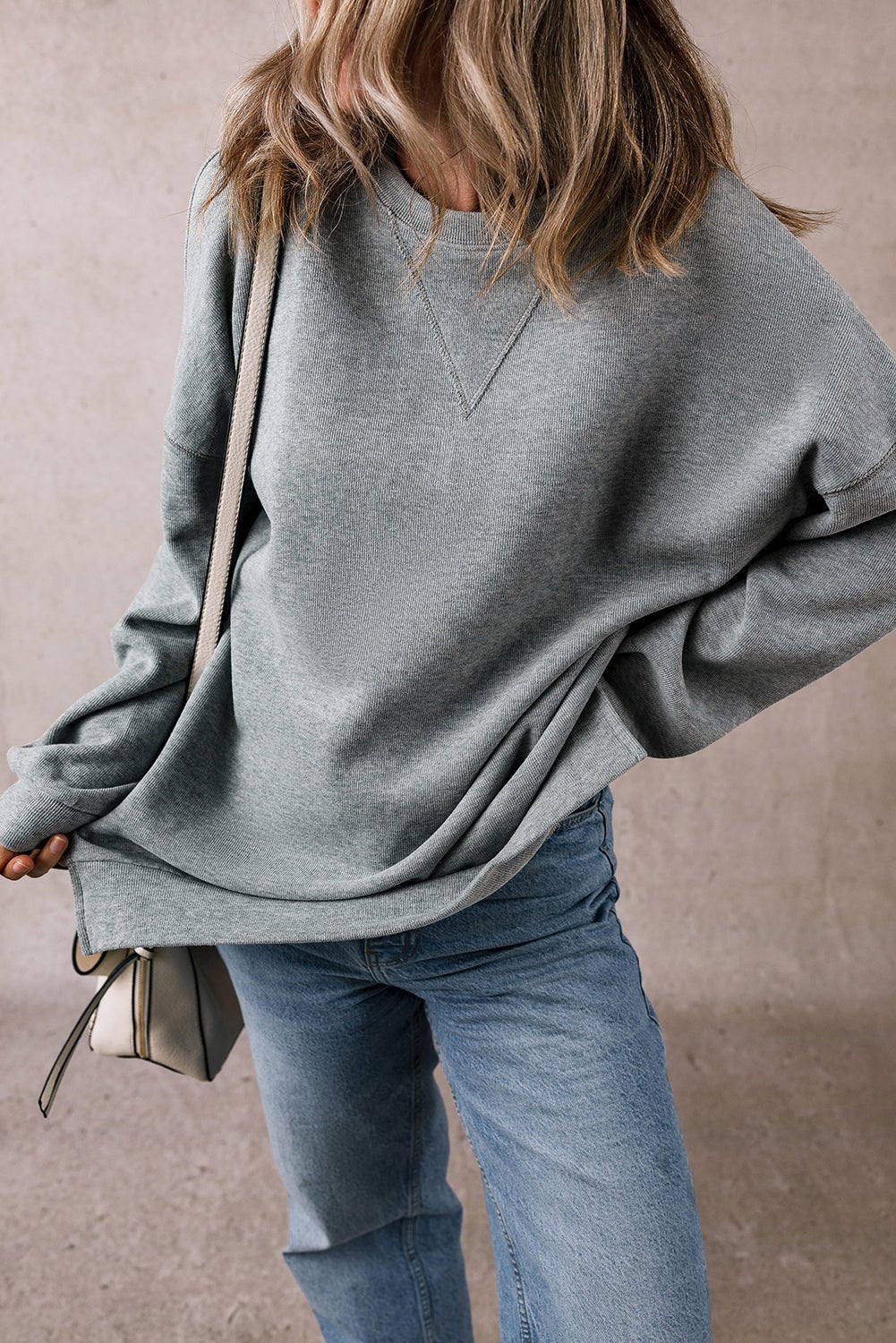 Medium Grey Side Split Drop Shoulder Oversized Sweatshirt - Crowned Energy CO.