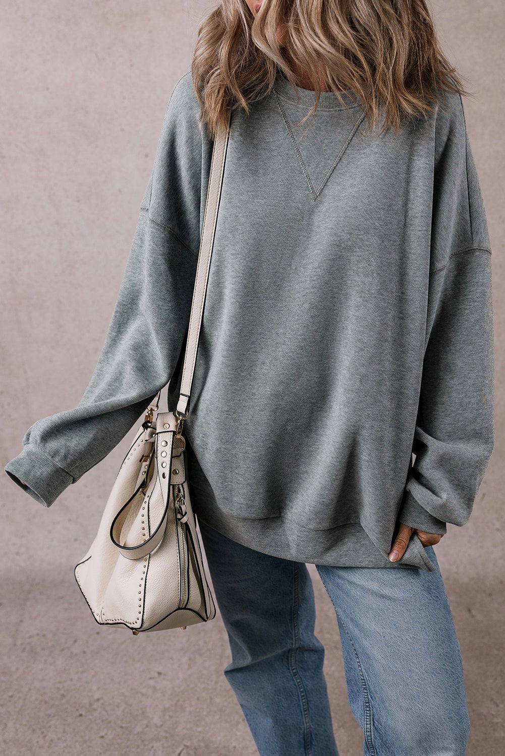 Medium Grey Side Split Drop Shoulder Oversized Sweatshirt - Crowned Energy CO.
