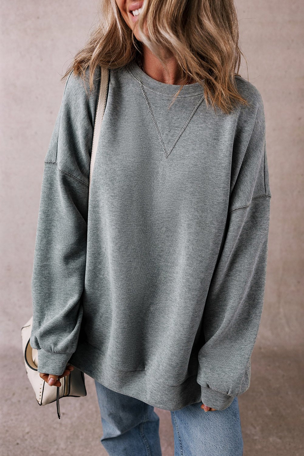 Medium Grey Side Split Drop Shoulder Oversized Sweatshirt - Crowned Energy CO.