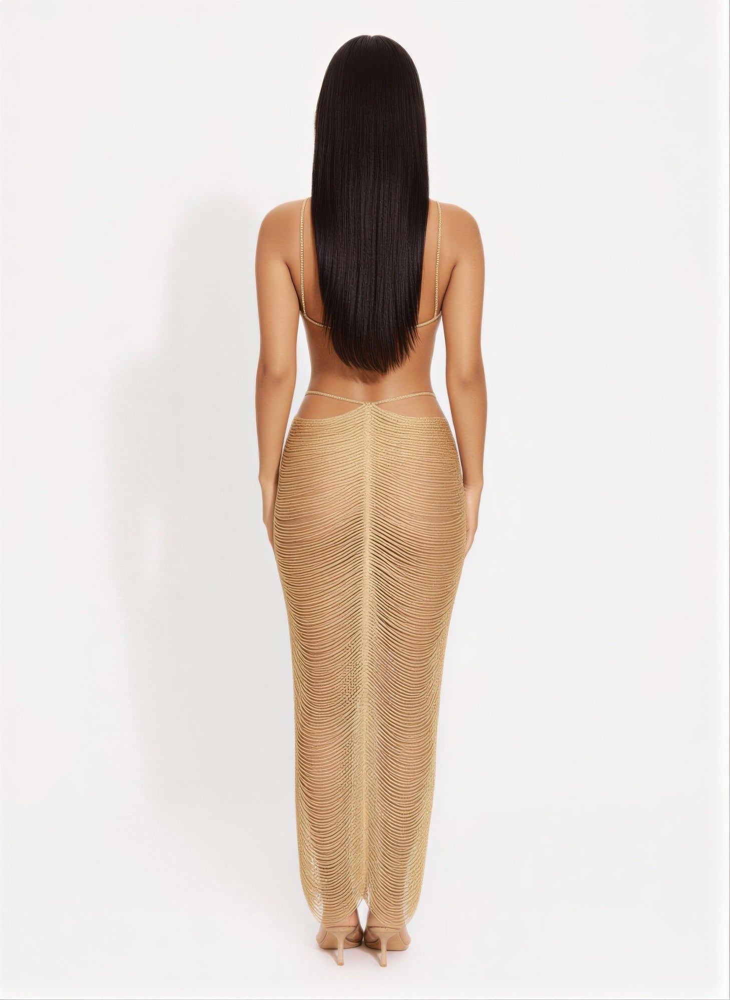 Metallic Cut Open Back Maxi Dress - Crowned Energy CO.