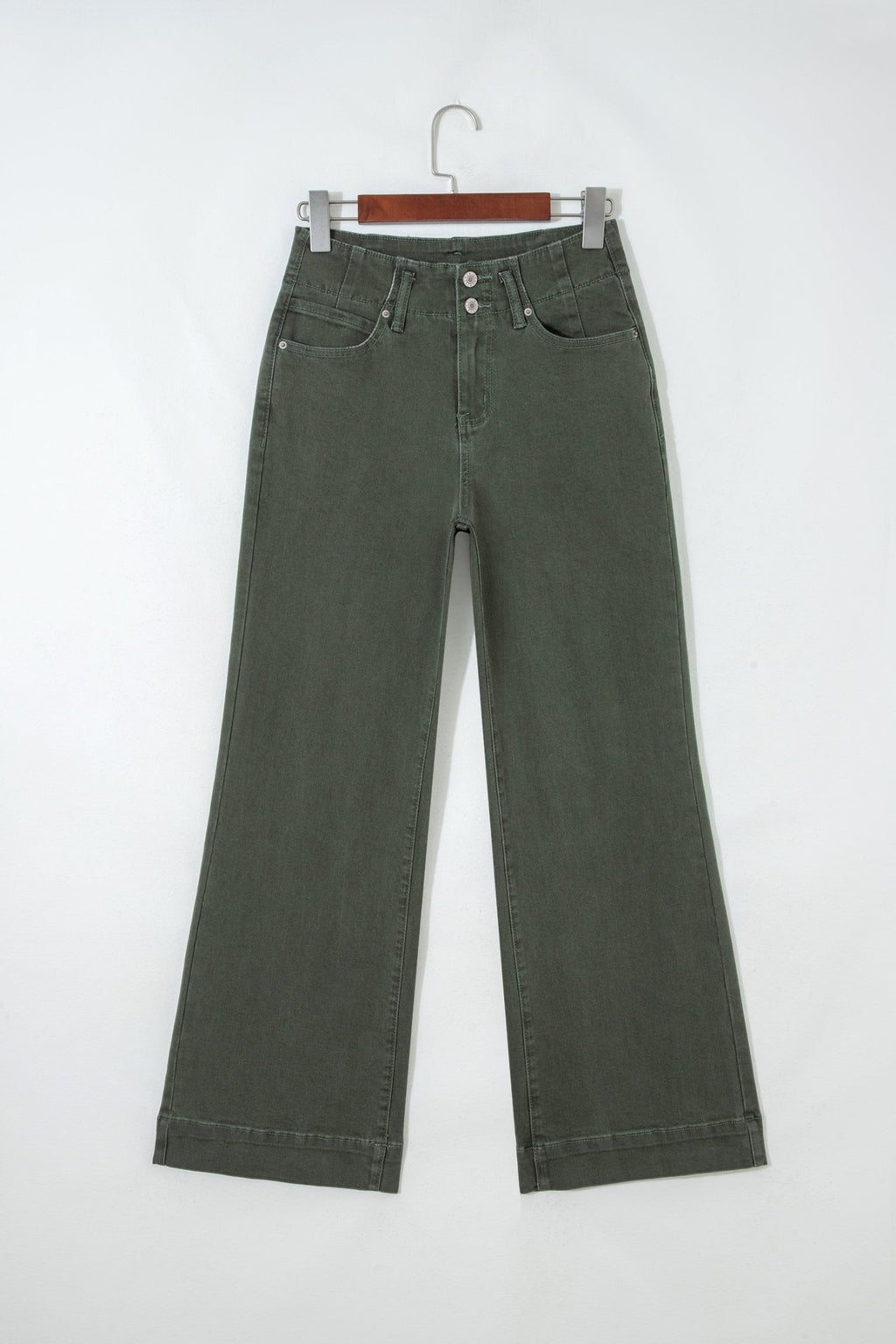 Mist Green 2 - Button High Waist Wide Leg Jeans - Crowned Energy CO.