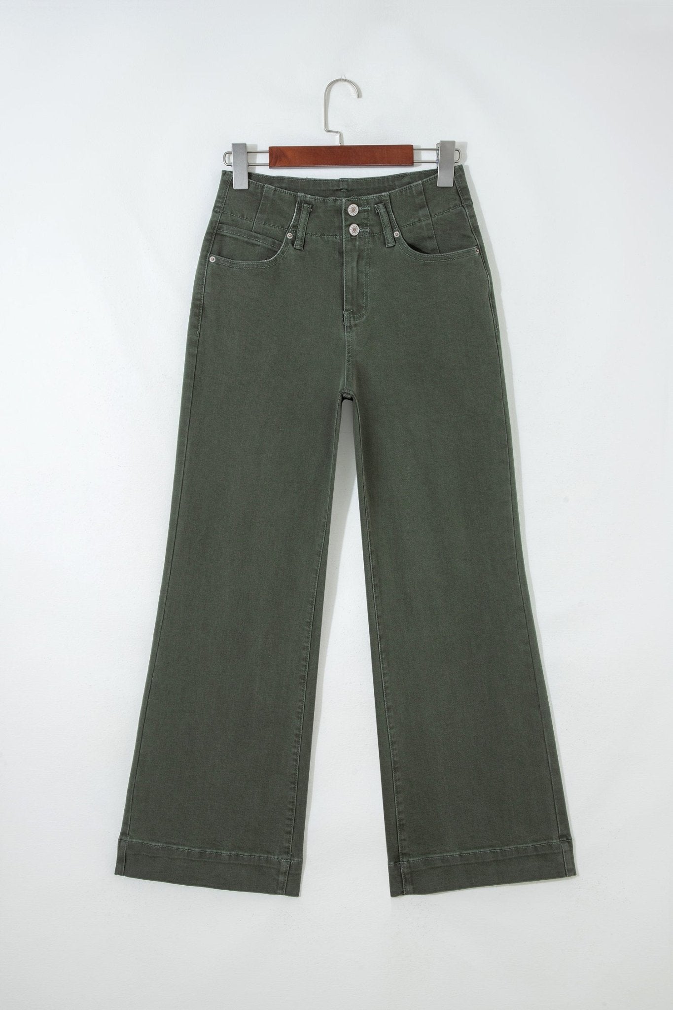 Mist Green 2 - Button High Waist Wide Leg Jeans - Crowned Energy CO.
