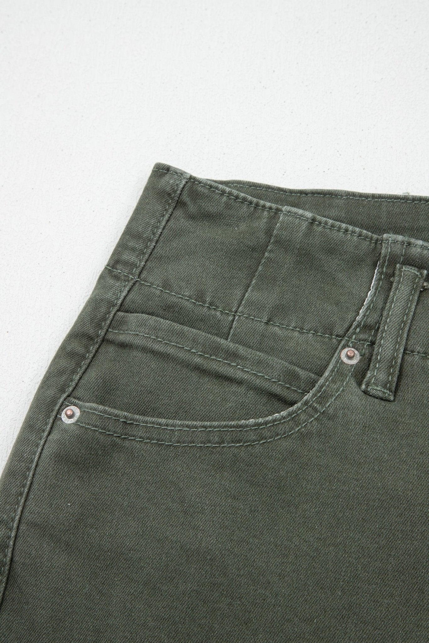 Mist Green 2 - Button High Waist Wide Leg Jeans - Crowned Energy CO.