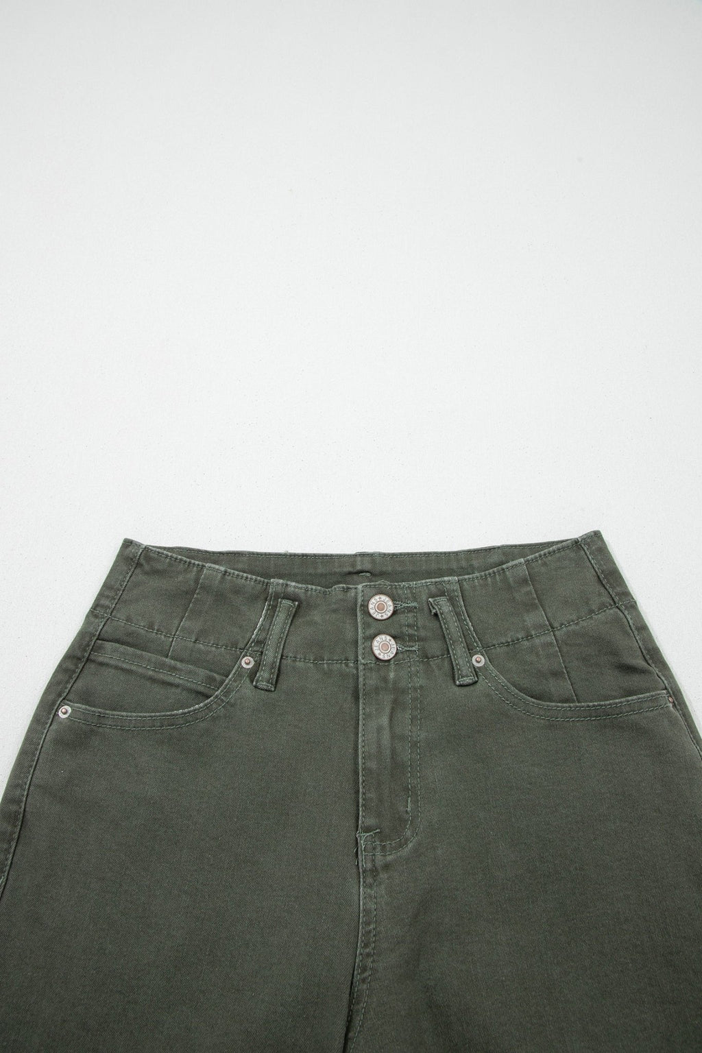 Mist Green 2 - Button High Waist Wide Leg Jeans - Crowned Energy CO.