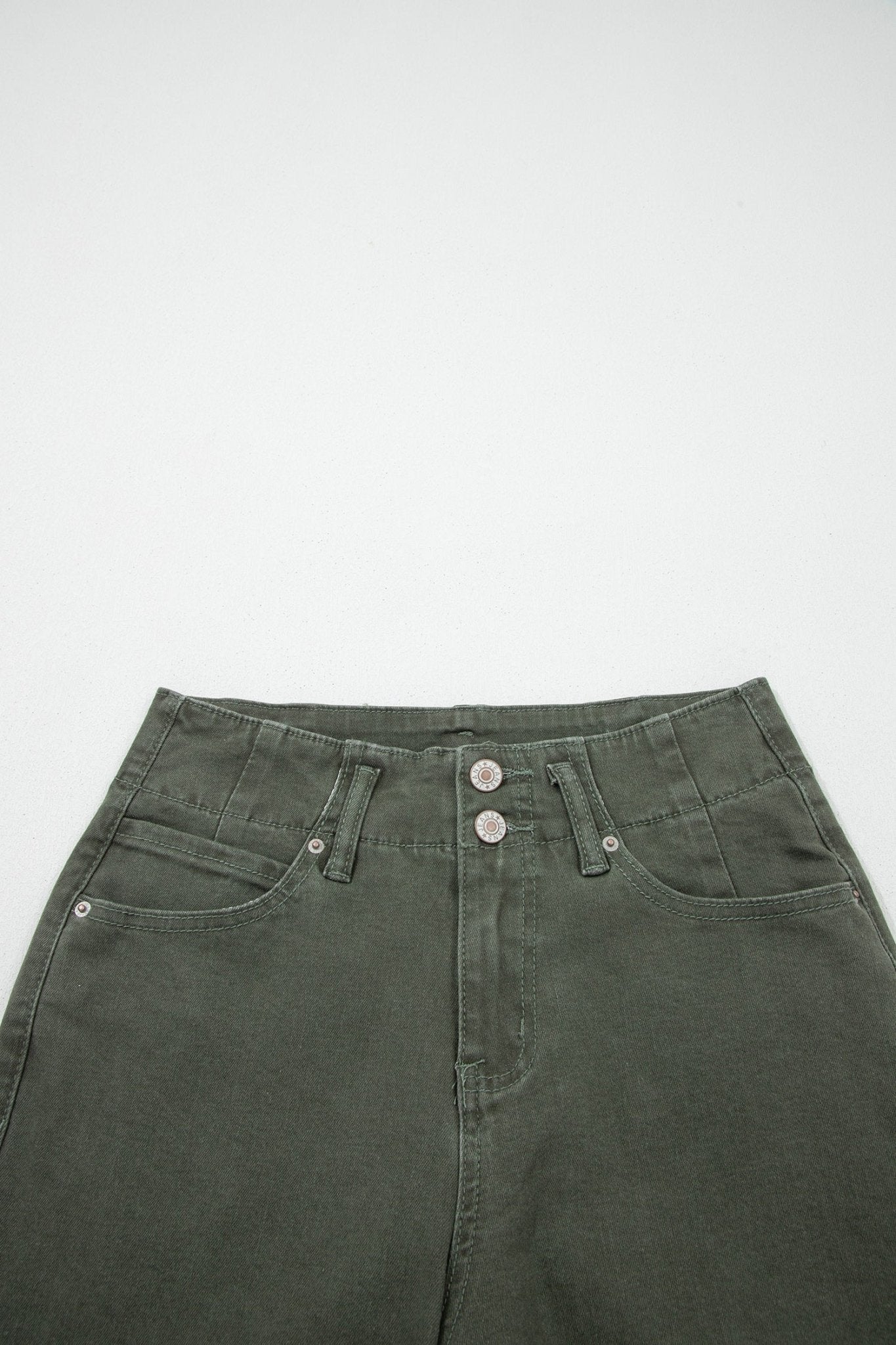 Mist Green 2 - Button High Waist Wide Leg Jeans - Crowned Energy CO.