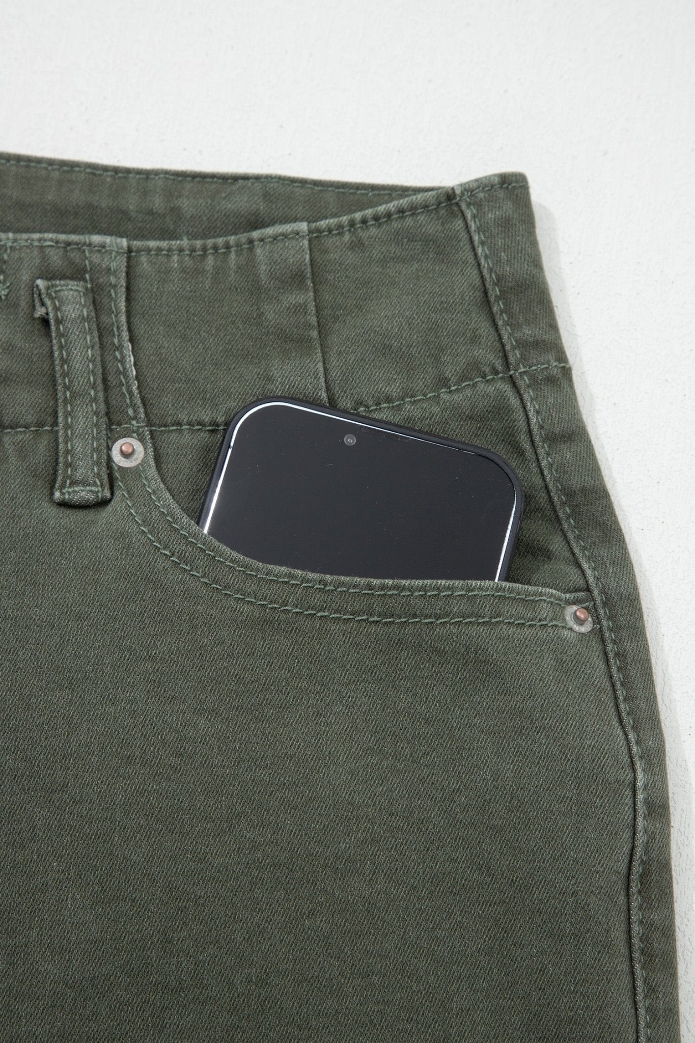Mist Green 2 - Button High Waist Wide Leg Jeans - Crowned Energy CO.