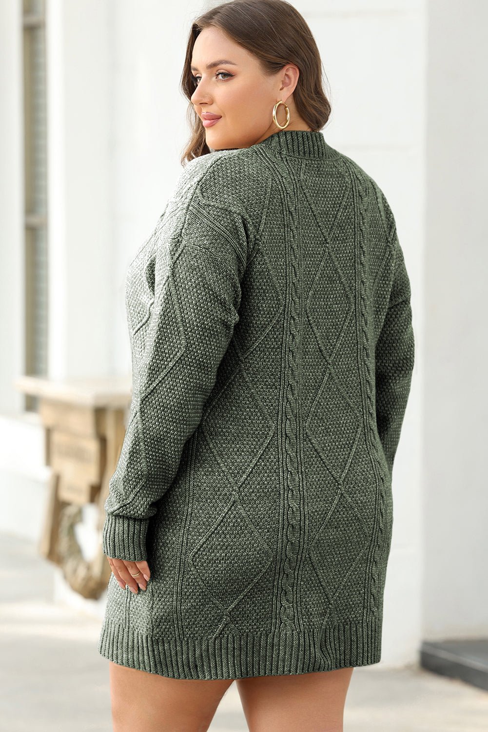 Mist Green Cable Knit Drop Shoulder Loose Fit Sweater Dress - Goddess Vibes