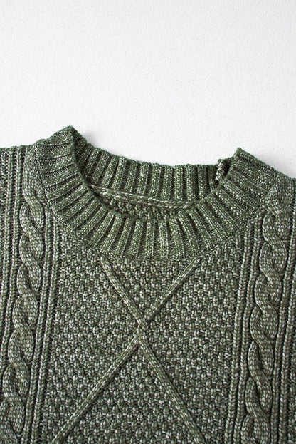 Mist Green Cable Knit Drop Shoulder Loose Fit Sweater Dress - Goddess Vibes